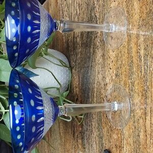 Cobalt Blue Cut to clear martini glasses set of 2